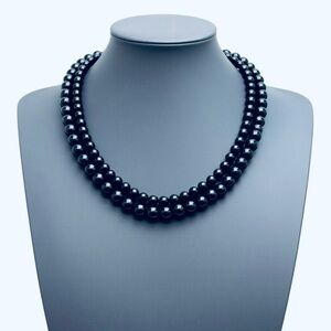 🧚🏻‍♀️ 2 Strand Deep Blue Pearl Necklace 18.5-22.5”